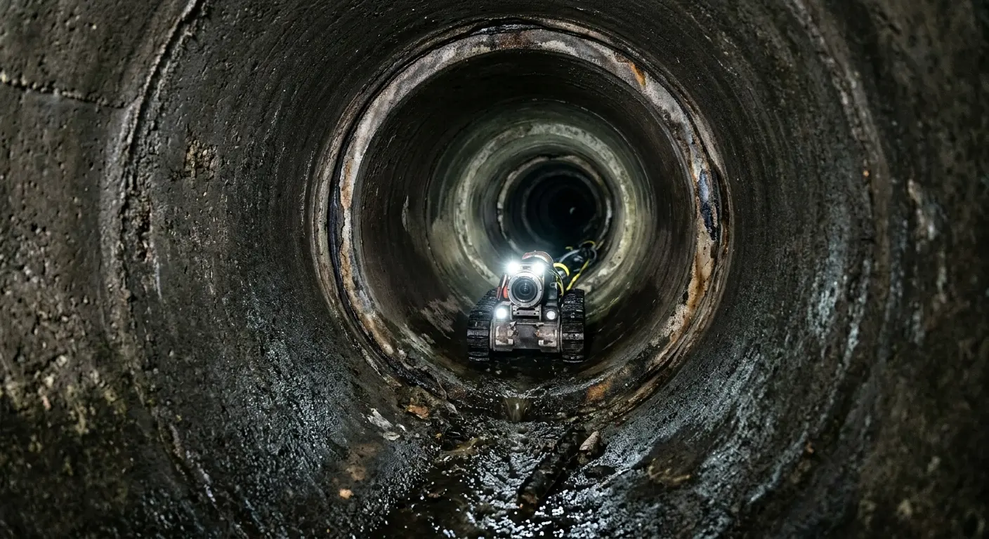 Robotic sewer camera inspecting pipe interior for Sewer Line Cleaning in Mint Hill